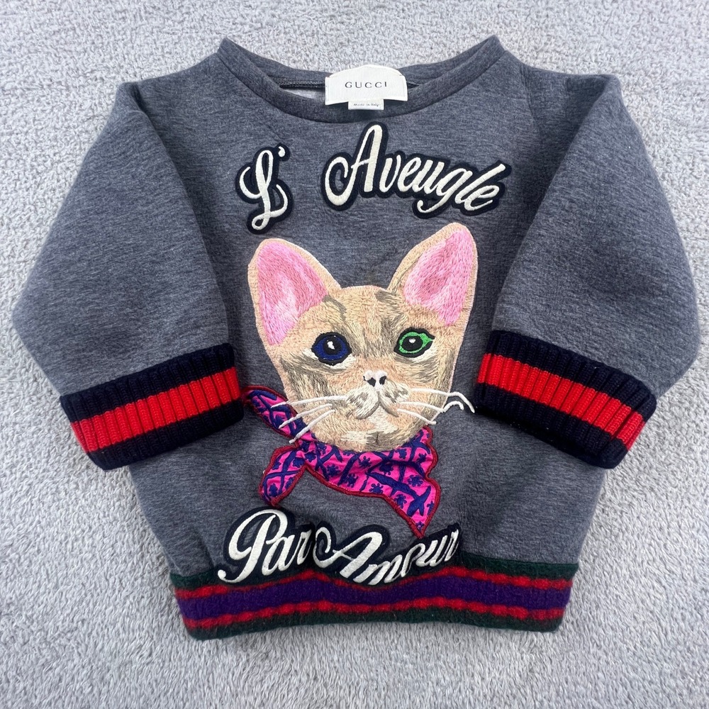 Gucci Kids Cat Embroidered Sweatshirt Size 6 L'Aveugle Par Amour‎ Kitty Fashion